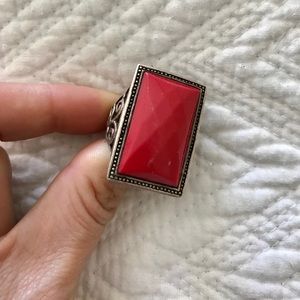 Red Coral and Silver Ring